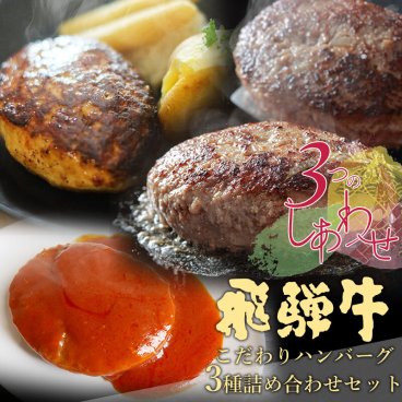 【 飛騨牛 こだわりハンバーグ 3種 詰め合わせ 6個セット】【飛騨牛生ハンバーグ 2個 + 飛騨牛煮込みハンバーグ 2個 + 安福ハンバーグ 2個】【 飛騨牛 】ギフト箱入 送料無料 黒毛和牛  肉のひぐち 肉 ギフト 内祝 御礼 お祝い 誕生日 御歳暮 お歳暮 年末 年始 帰省土産