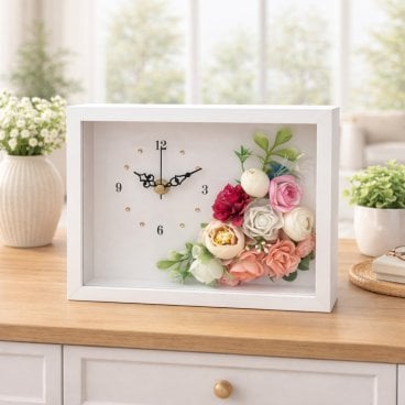 ◆花時計 【BOX FLOWER フルーリー】置時計ピンク 置時計  ハンドメイド 文字入れ可能