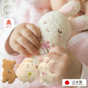 日本製 ベビーラトル コットン 綿100 ベビー おもちゃ 布製 赤ちゃん 日本製 可愛い くま うさぎ ひつじ 妖精の森 出産祝い ギフト ベビー プレゼント ０歳児 ガラガラ ファストトイ にぎにぎ がらがら