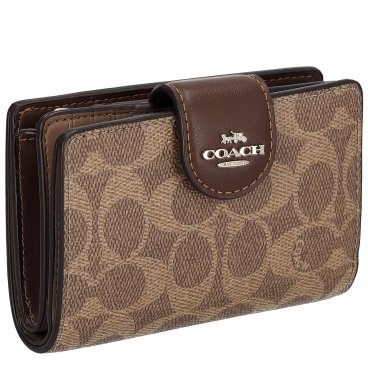 コーチファクトリー COACH FACTORY コーチアウトレット COACH OU TLET 財布 二つ折り財布 折りたたみ財布 小銭入れ付き CW786 IMXHE ミディアム コーナー ジップ ウォレット シグネチャー キャンバス レディース ブラウン