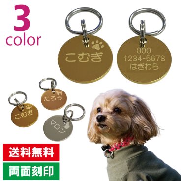 ペット ステンレス 迷子札 丸型 サークル【タイプA】ペットのお名前 飼い主様のお名前  電話番号 刻印 カラー 3色 小型犬 猫 金属 かわいい 名前 電話番号 おしゃれ ドッグタグ ネームタグ