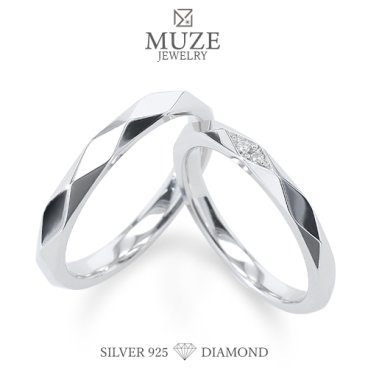 ダイヤモンド ペアリング ダイヤ 結婚指輪 MUZE JEWELRY マリッジリング 指輪 シルバー925プラチナ仕上げ カップル リング ペア プラチナ仕上げ SV925 プロポーズ サプライズ  記念 made in japan 刻印 名入れ