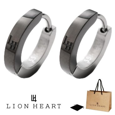 正規品 送料無料 ライオンハート LION HEART 2点セット 両耳用 フープ ピアス LHMP006 LHMP006NBS ステンレス 316L サージカルステンレス メンズ レディース ユニセックス ガンメタ シルバー 男性 女性 ギフト プレゼント おすすめ 誕生日 クリスマス バレンタイン お祝い 新品 送料無料