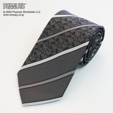 ピーナッツ／ネクタイ　(スヌーピー：ストライプ柄)  ネイビー　プレゼント ギフト  Peanuts necktie  ブランドネクタイ ネクタイブランド  父の日　キャラクター　ビジネス　フレッシャーズ　スヌーピー　チェンジタイ  PND48163グレー
