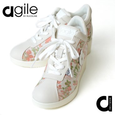 ルコライン 靴 アージレ バイ ルコライン スニーカー agile-013IV TEX FLOWER 花柄 アイボリー 生地 合皮 サイドファスナー付 agile by RUCO LINE