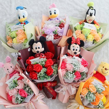 ディズニーキャラクター ソープフラワーブーケ　【電報】【結婚式】【発表会】ソープフラワー ブーケ 花束 誕生日 母の日 プレゼント 送料無料