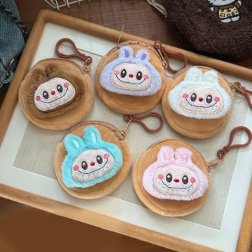Labubu ラブブ ポーチ キーホルダー キャラクター ミニポーチ ラブブグッズ ぬいぐるみポーチ ボア素材 うさぎデザイン 可愛い 推し活 ギフト カラビナ付き 小物入れ