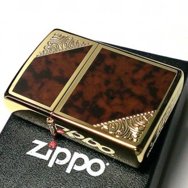ZIPPO ライター ジッポ ゴールド＆ブラウン クラシック アラベスク 両面加工 マーブル柄 金タンク かっこいい ギフト メンズ プレゼント
