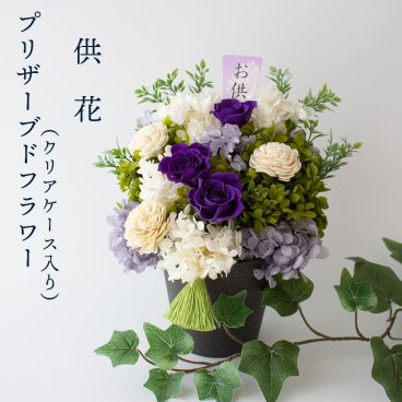 【送料無料】 お彼岸 お彼岸の花 プリザーブドフラワー お供え 仏花 仏壇用 供花 お悔やみ 【ケース入り】 枯れない花 ブリザーブドフラワー お供え花 お供えの花 枯れない 花 お盆 フラワーアレンジメント 仏壇花 命日 法要 法事 祭壇 お悔み 葬儀 告別式 初七日 一周忌 三回忌 周期法要 法要 仏壇 仏前 洋風 紫 ホワイト