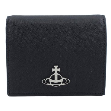 ヴィヴィアンウエストウッド　Vivienne Westwood　二つ折り財布　51150031W L001N N401　ブラック　PUレザー　サフィアノ　WOMAN BILFOLD　ウーマン ビルフォールド　コンパクト財布　ミニウォレット
