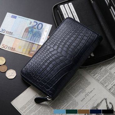 クロコダイル メンズ 長財布 手帳型 マット 加工 ナイルクロコダイル センター取り 一枚革 ラウンド ファスナー フルオープン 大きめ 財布 本革 鰐革 ブルー グリーン ベージュ ネイビー ブラック プレゼント ギフト バレンタイン(06001712-mens-1) クリスマス バレンタイン 父の日 春財布 アクスタポーチ 推し活ケース 定年退職 バレンタイン 成人祝い