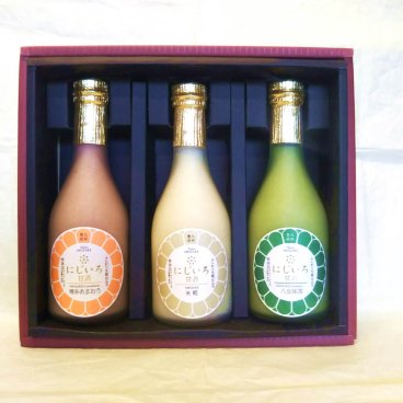 にじいろ甘酒3色ギフトセット（博多あまおう、八女抹茶、米糀）　お歳暮　お中元　ギフト　お祝い　お返し　ノンアルコール　新居祝い　出産祝い　お母さん　友達　敬老　喜寿　還暦　米寿　健康　無添加　親孝行　母の日　父の日　お中元　お歳暮　ご挨拶