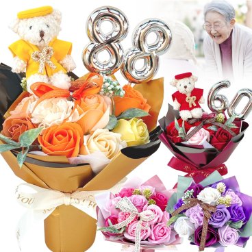 ソープフラワー 花束  長寿祝い 還暦 古希 喜寿 傘寿 米寿 傘寿 白寿 百寿 フラワー ギフト 60歳 70歳 77歳 88歳 90歳 99歳 100歳 花束
