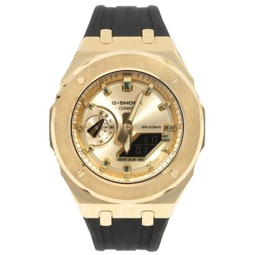 G-SHOCK GA2100GB GARISH メタル カスタム ゴールド ラバーバンド カシオーク ブラックベルト ステンレス製 艶消しモデル CASIOAK GOLD