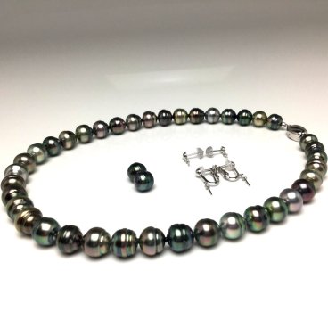 真珠 ネックレス パール 鑑別 黒蝶真珠 9.0-11.5mm マルチカラー シルバー クラスップ 73448 イソワパール