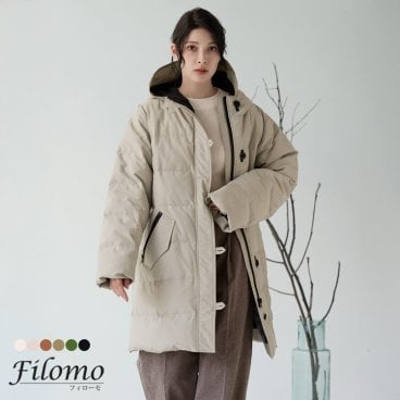 ダウンコート レディース ブランド Filomo フード付き カジュアル 白 アイボリー 黒 ブラック グレージュ テラコッタ 冬 ミドル丈 アウター ダウンジャケット 秋冬 コート 50代 40代 30代 ミセス ギフト プレゼント 実用的 (08000169r) バレンタイン 成人祝い
