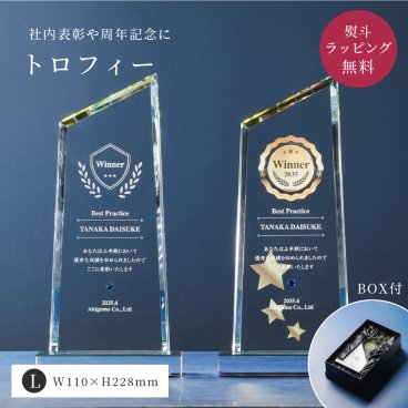 トロフィー大 台形 社内表彰・周年記念用 WCR-37A クリスタル トロフィー 名入れ 記念トロフィー イベント 行事 表彰 社内表彰 会社 企業 法人 贈呈 周年記念 記念品 高級 ギフト