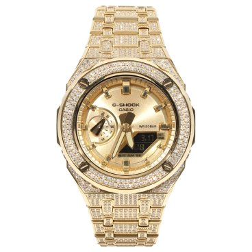 G-SHOCK GA2100gb GARISH ゴールド メタル 全面CZジルコニアカスタム カシオーク ステンレス製 全面カスタマイズ ゴールドダイアル