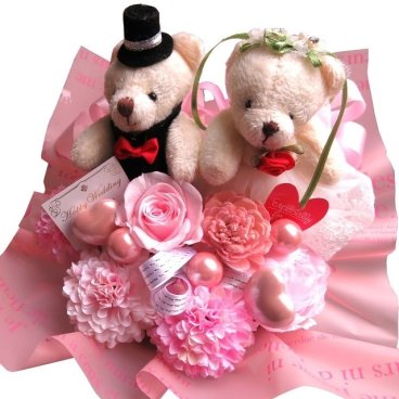 結婚祝い 友達 プレゼント ウェディング ベアー入り フラワーギフト 花束風ギフト プリザーブドフラワー入り ケース付き◆結婚祝いプレゼント・記念日の贈り物におすすめのフラワーギフト