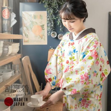 割烹着 ロング丈 「フラワー」 実用的 日本製 昭和 レトロ 割烹着 オシャレ かわいい 割烹着 ロング 着物 エプロン プレゼント 母の日 おしゃれ ロング 花柄 着物用 和装 かっぽう着 かっぽうぎ 実用的 【メール便不可】ss2503wkm10