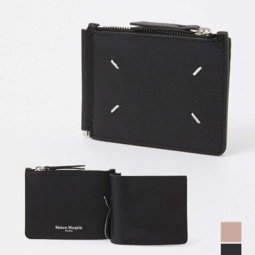 メゾン マルジェラ MAISON MARGIELA SA1UI0004 P4806 二つ折り財布 メンズ 財布 ミニ財布 小銭入れ レザー 本革 ウォレット スリム ロゴ 4ステッチ カードケース プレゼント コンパクト ギフト ブランド お祝い 記念 WALLET SLIM 2 PINCER ミスティローズ ブラック