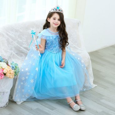 新店オープン特別価格 子供 ドレス アナ雪 プリンセス エルサ風 ワンピース マント付き 雪の女王 お姫様 衣装 キッズ コスチューム ライトブルー 女の子 コスプレ ジュニア 発表会 誕生日 ギフト ハロウィン プレゼント クリスマス 半袖 長袖 サテン生地 Princess 100-140 なりきりアイテム