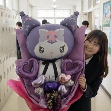 お届け地域限定BIGバルーンバンチ　クロミちゃん　大きなバルーン花束　サンリオ　卒業式 お誕生日　配送費込 大きすぎて宅配便では送れないんです バルーン花束 卒業　大きい 卒業式 バルーン 卒業式 花束 バルーン キャラクター くろみちゃん バルーンブーケ 大きい