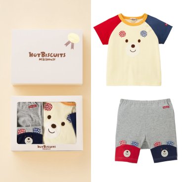 ミキハウスホットビスケッツ　顔ドン！Tシャツ＆ハーフパンツセット＜BOX付き＞　ギフトラッピング　出産祝い　誕生日　お祝い　入園祝い　キッズ服　ベビー服
