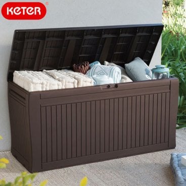  物置　ケター コンフィーガーデンボックス（Keter　Comfy Garden Box）【大型宅配便】 ガーデニング ウッド調 樹脂製 耐候性 錆びない ゴミ箱 座れる ベンチ 収納庫 ストッカー 収納ベンチ 園芸用品 分別 ゴミ置き場 おしゃれ 屋外 室内し 横長 長方形 直方体 四角 花壇 プランター 仕切り 目隠し 野菜 