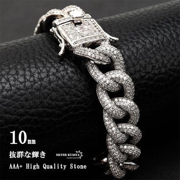 B系ブレスレット シルバー マイアミキューバンリンク 喜平ブレスレット メンズ キラキラ パヴェ ダイヤ CZ ラッパー rapper ダンサー DJ HIPHOP 男性