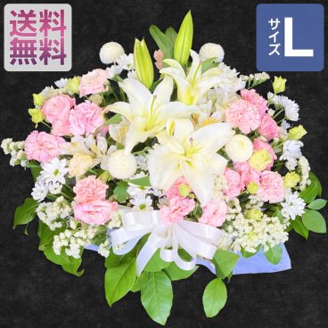 お供えアレンジメント（Lサイズ） 御供え花 お供え 花 お悔やみ アレンジメント　ユリ送料無料　アレンジ花　仏花　仏事　命日　ご法事　枕花・仏花即日発送できます。生花 仏花 仏事 法事 命日 一周忌 法要 即日発送ペット 月命日
