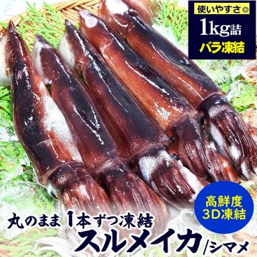 するめいか（冷凍）1ｋｇ（6杯程度入） 送料無料　※北海道、東北、沖縄は送料別途加算   イカの刺身 美味しい シマメイカ しまめいか スルメイカ いか刺身 IQ バラ 凍結 冷凍スルメイカ 刺身 刺し身 お刺身 さしみ お取り寄せ ご褒美 海鮮丼の具 お歳暮 内祝い 誕生日 お中元 お祝い 結婚祝い 還暦祝い プレゼント ギフト 内祝い