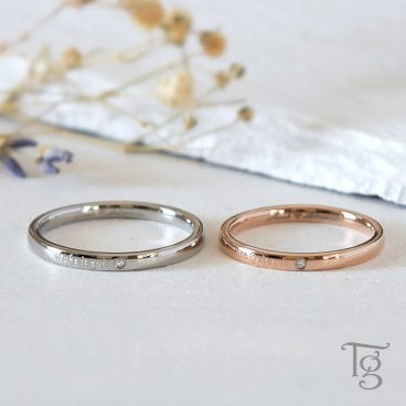 ペアリング カップル 2個セット 刻印 ステンレス 金属アレルギー対応 つけっぱなし ダイヤモンド シンプル スティールシルバーカラー ローズゴールドカラー 細身 甲丸 おしゃれ 指輪 マリッジリング 結婚指輪 サージカルステンレス 316L ノンアレルギー【grsd116pair】