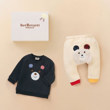 ミキハウスホットビスケッツ  顔ドン!トレーナー&パンツセット ＜BOX付き＞ギフトラッピング　出産祝い　誕生日　お祝い　入園祝い　キッズ服　ベビー服