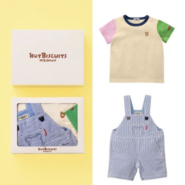 ミキハウスホットビスケッツ　オーバーオール & Tシャツセット＜BOX付き＞　ギフトラッピング　出産祝い　誕生日　お祝い　入園祝い　キッズ服　ベビー服