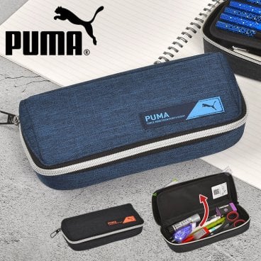筆箱 PUMA プーマ PM506 小学生 男の子 箱型 大容量 ペンケース シンプル 中学生 高校生 男子 かっこいい ボックスタイプ 多機能 文房具 筆記用具 ファスナー スリム コンパクト ロゴ スポーツ ブランド グッズ 入学 新学期 メッシュポケット トレー型 ブラック ネイビー