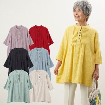 シニアファッション レディース 80代 春夏 涼しいシャツ 70代  90代   綿100% 七分袖 ピンタックチュニックブラウス おばあちゃん 服 婦人服 女性 ミセス 祖母 ギフト（ccr-ft4-145100）