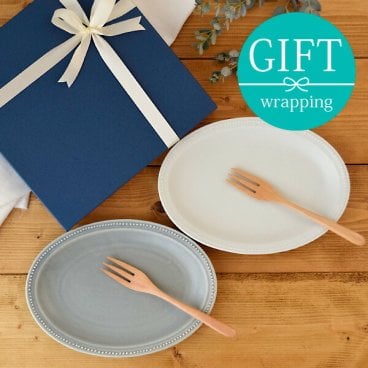 新生活食器セット 4点  ドットオーバルプレート24cm （マットグレー・マットミルク） プレート お皿 パスタ皿 大皿 フォーク 木製 ペア食器 食器セット ギフト プレゼント 贈り物 新生活 内祝 結婚祝い 引っ越し祝い
