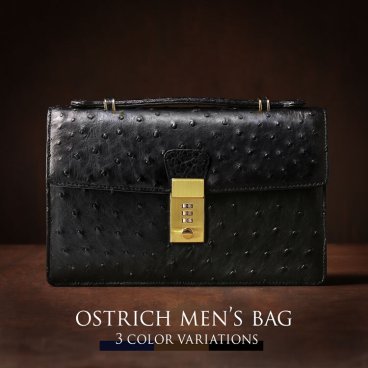 オーストリッチ メンズ セカンドバッグ ダイヤルロック式 日本製 フルポイント ブラック/ニコチン ギフト 本革 男性 大人 ゴールド金具 仕切り 高級感 JRA ビジネスバッグ 通勤 ビジネス プレゼント 父の日 (3878r) クリスマス バレンタイン 母の日 女性 敬老 定年退職 バレンタイン 成人祝い