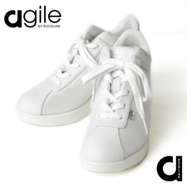 ルコライン 靴 アージレ バイ ルコライン スニーカー agile-016WH LEATHER NETT メッシュ × 本革 ホワイト 白 サイドファスナー付 agile by RUCO LINE シューズ