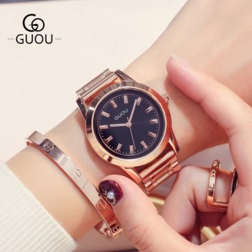 『 時計のプレゼントを贈る 』GUOU 腕時計 時計 レディース 女性用 ウォッチ ステンレスベルト シンプルデザイン かわいい おしゃれ ゴールド プレゼント ギフト カジュアル 円形 6005