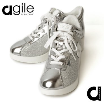 ルコライン 靴 アージレ バイ ルコライン スニーカー agile-022SI STAR ラメ生地 シルバー合皮 ファスナー付 agile by RUCO LINE