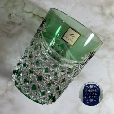 名入れ 江戸切子グラス 退職祝い カガミクリスタルロックグラス2835緑 退職記念品 