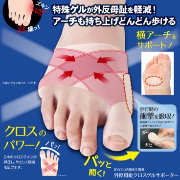 外反母趾クロスゲルサポーター 【外反母指 外反拇指 外反拇趾 薄手 クッション 保護 衝撃吸収 ゲル 水洗い 洗える サポート グッズ アイテム 半透明 白 ホワイト 親指 イタイ 痛い いたい 矯正 足指広げる メール便】