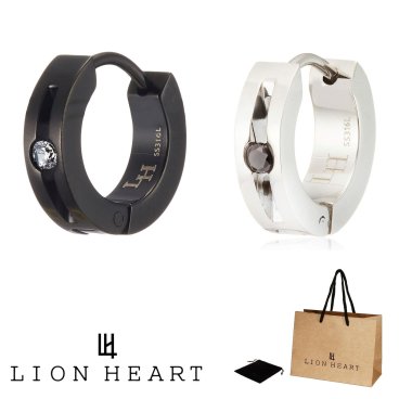 正規品 送料無料 ライオンハート LION HEART シングル 片耳 フープ ピアス LHMP001 LHMP001N LHMP001NS ステンレス 316L サージカルステンレス キュービックジルコニア メンズ仕様 レディース ユニセックス シルバー ブラック 男性 女性 ギフト プレゼント おすすめ 誕生日 クリスマス バレンタイン お祝い