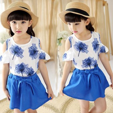 子供服 2点セット 肩見せトップス&スカート 女の子 子供 セットアップ 夏 上下セット シャツ スカート Ｔシャツ