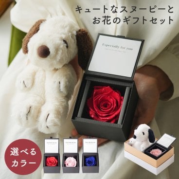 スヌーピー ＆ ローズギフトセット フラワーギフト ジュエリーバラ ぬいぐるみ バラ ダイヤモンドローズ 無料メッセージカード 無料ラッピング プレゼント 女性 プロポーズ 女性 彼女 奥さん かわいい 薔薇 ローズ お花 マスコット SNOOPY スヌーピー付き ギフト