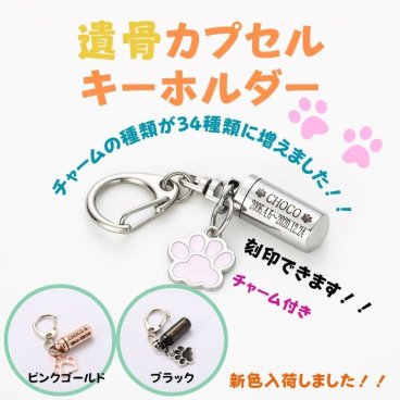 【刻印無料】遺骨カプセル 遺骨キーホルダー 選べるチャーム付き メモリアルキーホルダー 遺灰 分骨 納骨 遺骨入れ 形見 手元供養用 ステンレス 遺骨ケース 供養 思い出 ペット