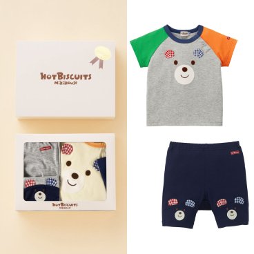 ブランド公式ショップ★ミキハウスホットビスケッツ　顔ドン！Tシャツ＆ハーフパンツセット＜BOX付き＞　ギフトラッピング　出産祝い　誕生日　お祝い　入園祝い　キッズ服　ベビー服