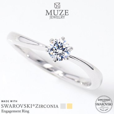 MUZE JEWELRY 指輪   直径4mm（0.25ct相当） プラチナ仕上げ オーダーメイド プラチナ仕上げ K18ゴールド仕上げ エンゲージリング 婚約指輪  スワロフスキージルコニア使用リング 一粒 プロポーズ 記念 made in japan 刻印 名入れ roryxtyle